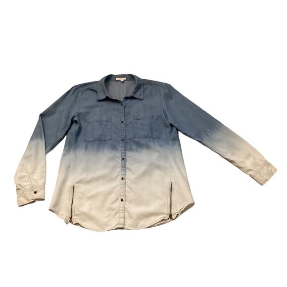 Maurices Women's Size M Blue Ombré Button-Up Tunic Top Long Sleeve Casual - Picture 10 of 10